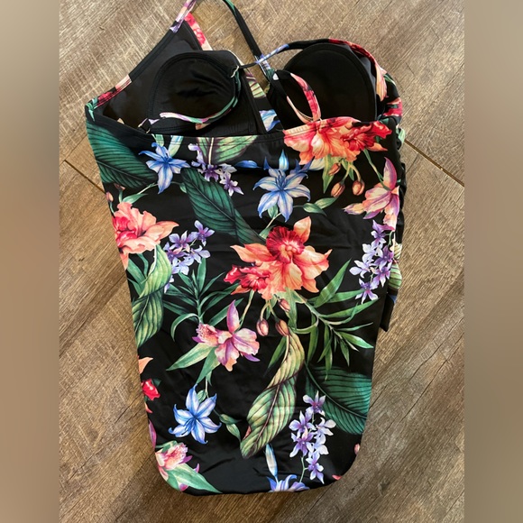 Aqua Green Swimsuit One Piece Women Floral Tie Waist Size Large EUC Clean - Picture 4 of 8